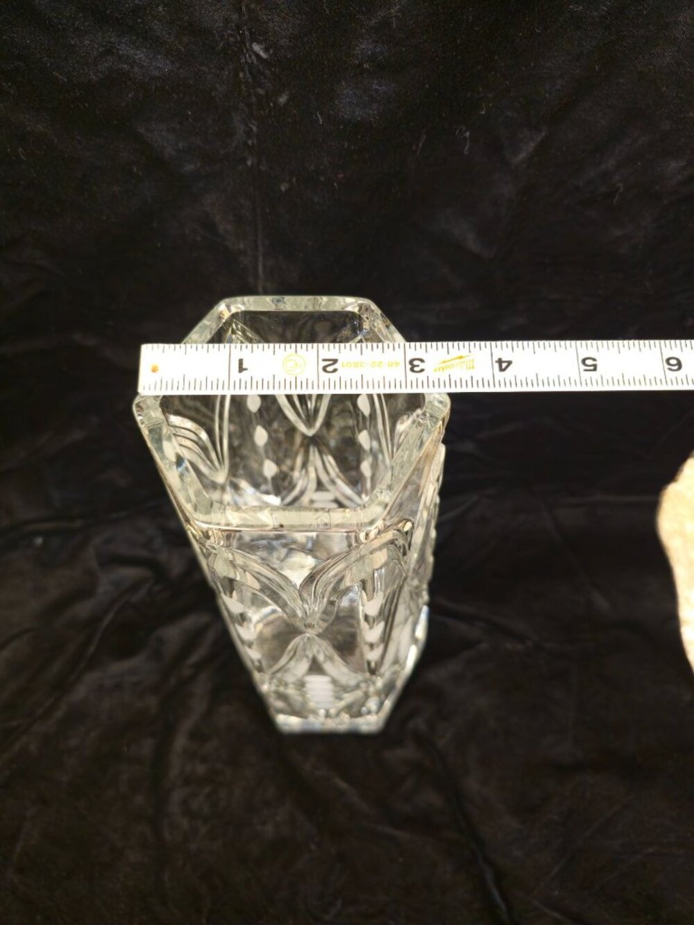 Vintage Etched Crystal Vase With Geometric Dot Pattern 11-Inch Tall Hexagonal Ba - Picture 7 of 13